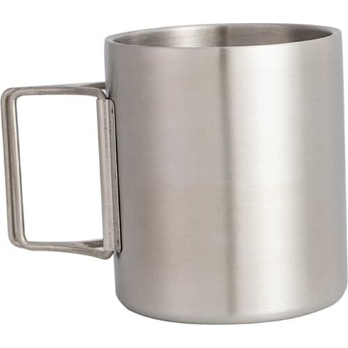 1pc Stainless Steel Bottle Outdoor Camping Cup Double Insulated Coffee Cup with Folding Handle Travel Cooking Cookware Hiking