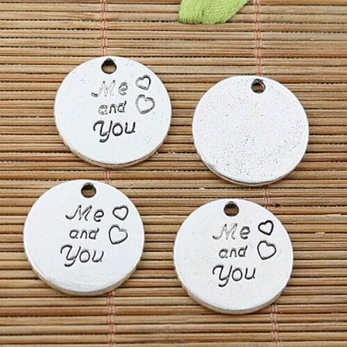 10pcs tibetan silver tone round love Me and you lettering charms EF1792
