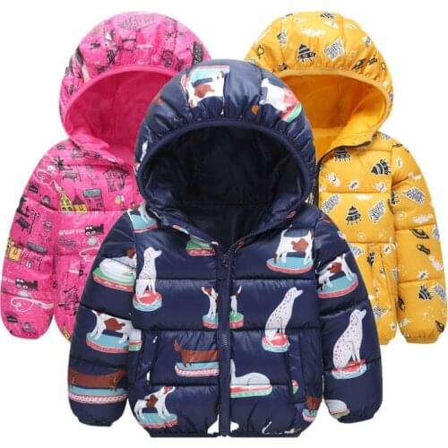 2019 Direct Selling Sale Baby Winter Cartoon Printing Jacket Kids Warm Thick Hooded Outerwear 2-6 Y Toddler Girl Boy Clothing