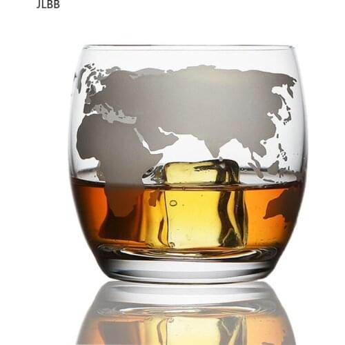 250 ML Whiskey Glass Etched Globe Glass for Vodka Rum Scotch Glass World Map Rocks Glass for Gifts