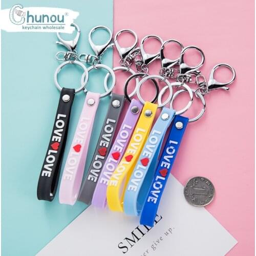 4PCS/Lot Cute Colorful Stripe Silicone Rope Keychain Women Fashion Metal Keychain DIY Jewelry Making Car Keyrings Accessories