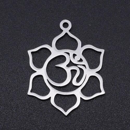 5pcs/lot 100% Stainless Steel OM Lotus Flower Charms Wholesale Never Tarnish Bracelets Pendants Jewelry Making Charms