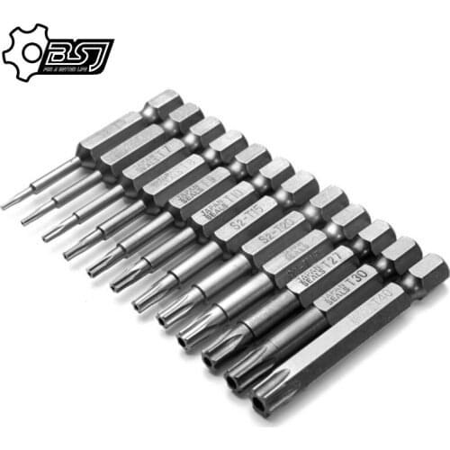 50mm 12Pcs Set Security Tamper Proof Magnetic Screwdriver Drill Bit Screw Driver Bits Hex Torx Flat Head 1/4" Hand Tools