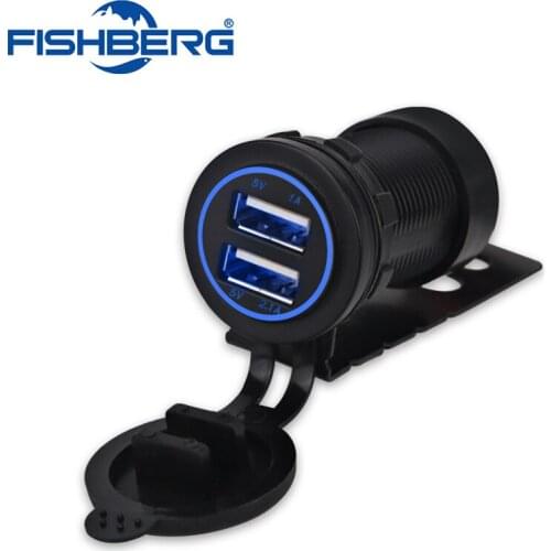 FISHBERG 12v Car Dual USB Socket Charger Power Adapter Outlet Power Cigarette 3.1a Waterproof Auto Motorcycle USB Port Charger