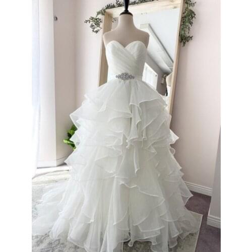 White A Line Wedding Dress Plus Size Sweetheart Pleat Top with Crystal Belt Long Train Vestido De Noiva Zipper Wedding Gowns