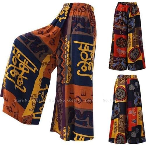 Bohemian Print Wide Leg Pants Women Thailand India Pakistan Lady Kurti Fashion High Waist Loose Trousers Africa Dashiki Costumes