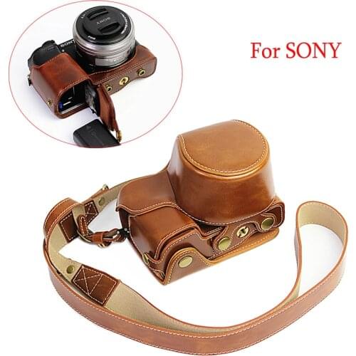 PU leather case Camera Bag for Sony A6000 ILCE-6100 A6100 A6400 A6300 ILCE-6400 protective Cover Pouch With Battery Opening