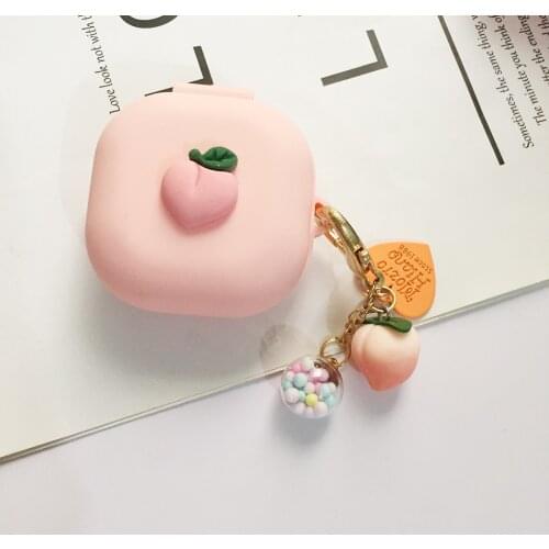 For oppo enco W51 /enco w31 Wireless Earphone Charging Box Accessories with Cute Peach Keychain Cover Silicone Protect Case