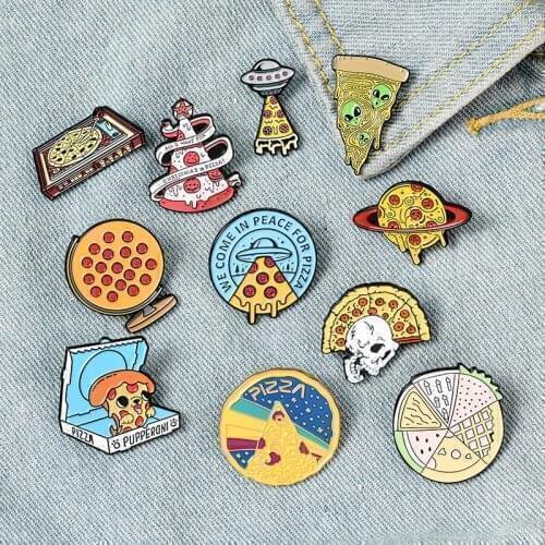Pizza UFO Planet Enamel Pin Custom ET Christmas Tree Globe Brooch Shirt Lapel Bag Fun Badge Cartoon Food Jewelry Gift Kids