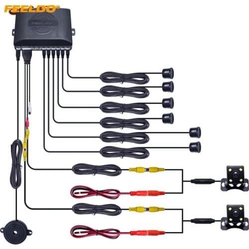 FEELDO Car 6-Sensors Parking Sensor+ 2pcs CCD 4-LED Camera Dual Visual Rear View Video Backup Radar System 10-Color #AM1967