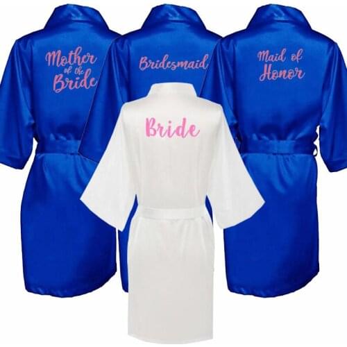 RB85 Maid of Honor Letter Golden Glitter Print Kimono Robes Faux Silk Women Bachelorette Wedding Preparewear Bridal Party Robes