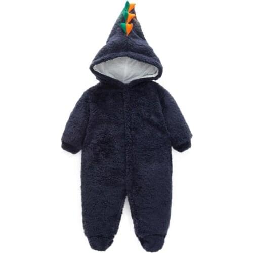 Infant Baby Boy Clothes Plush Long-Sleeve Rompers Autumn Winter Cartoon Jumpsuit European and American Style Round Neck