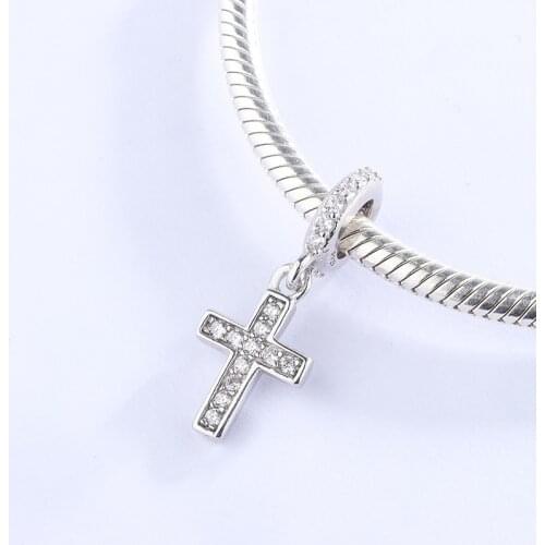 Fashion 925 Sterling Silver White CZ Zircon Cross Bead Pendant Charm Bracelet DIY Jewelry Making For Original Pandora