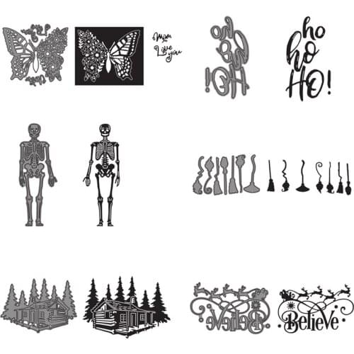 Fancy Butterfly Love You Believe Words Brooms House Tree Skeleton Metal Cutting Dies for Scrapbooking Embossing Diy Paper Card