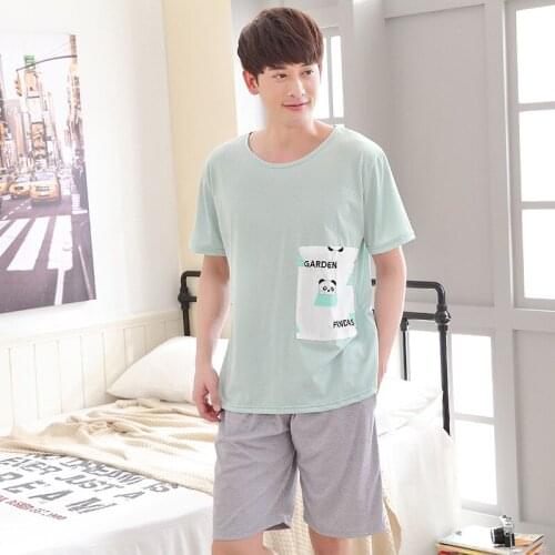 Men cute cartoon men pajamas summer 2019 new short cotton thin section XL home clothes suit pajama sets mens pajama set