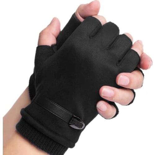 Man Women Winter Keep Warm Plus Velvet Thicken Thin Outdoor Sports Climb Cycling Drive Fitness Half Finger Tactical Gloves Suede