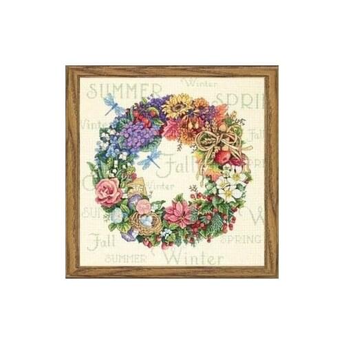 COTTON Beautiful Lovely Counted Cross Stitch Kit Wreath For All Seasons Season Spring Summer Autumn Winter dim 35040