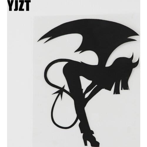 YJZT 11.1CMX13.8CM Decor Sexy Devil Girl Horns And Tail Decal Vinyl Car Sticker Black/Silver 8A-0494