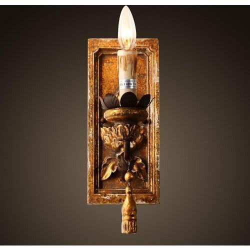 French retro wooden art single head wall lamp creative terracotta design solid wood corridor aisle TV background wall lamp