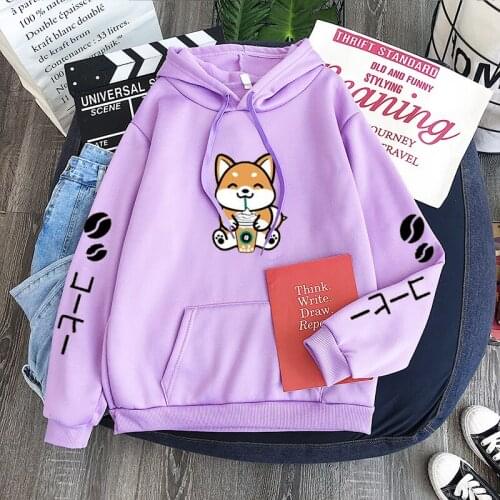 2020 New Fashion Shiba Inu Drinking Coffee Hoodie Kawaii Harajuku Grunge Tumblr Hipster Cool Womens Aesthetic Hoody Sweatshirts