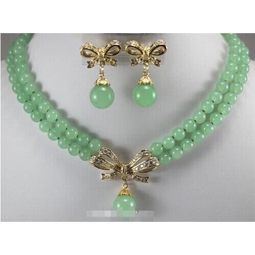 Latest ! Beautiful 8mm light green 2 - row necklace , 12mm pendants