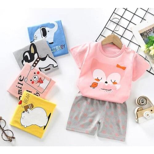 New Hot Sale Summer Clothes Baby Boys Girls Short-sleeved Tshirts + Shorts Set Cotton Childrens Casual Pajamas Outfits Suit