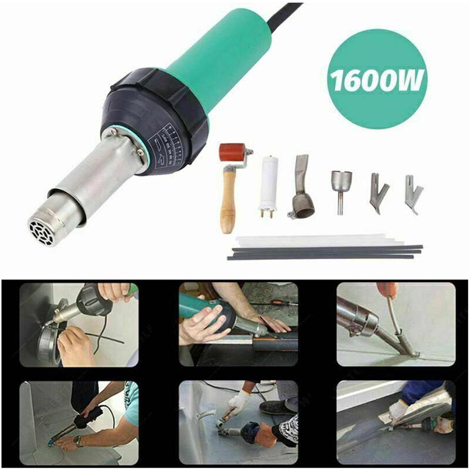 Honhill 1600W Hot Air Torch Plastic Welding Gun Machine AC 220V Hot Air Welding PVC Plastic Repairing Machine For Welder + Flat