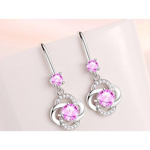 Megin D White Gold Plate Color Crystal Full Zircon Luxury Flower Leaf Vintage Boho Stud Piercing Drop Earrings for Women Jewelry