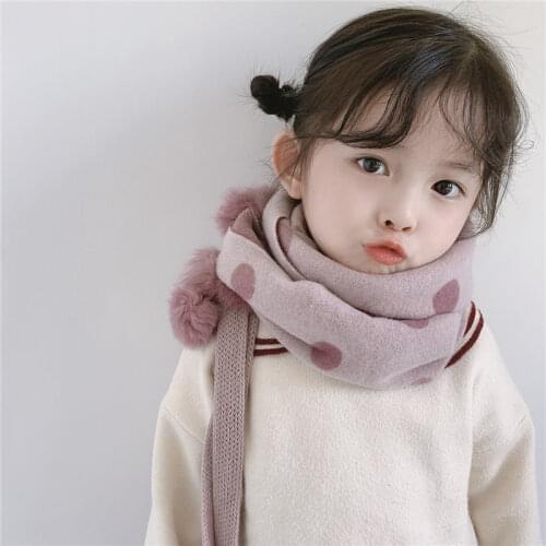 Childrens Cashmere Scarf Autumn and Winter New Fashion All-match Trendy Boys and Girls Warm Scarf Wave Point Hanging Ball Scarf