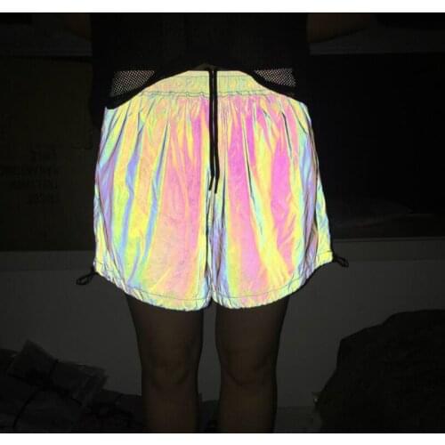 Jogger Reflective Light Shorts Women Rainbown Hot Short Feminino Running Sweatpant Wide Leg Elastic Waist Drawstring Mesh Lining