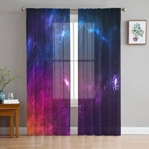 Universe Starry Sky Starlight Vortex Tulle Sheer Window Curtains for Living Room Kitchen Children Bedroom Voile Hanging Curtain