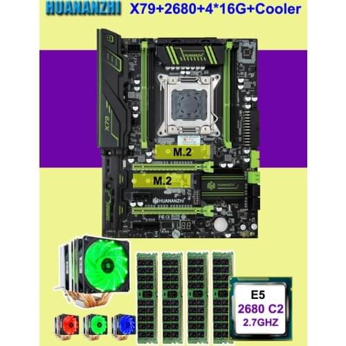 Discount motherboard combos HUANANZHI X79 Pro motherboard with dual M.2 slot CPU Intel Xeon E5 2680 2.7GHz with cooler RAM 4*16G