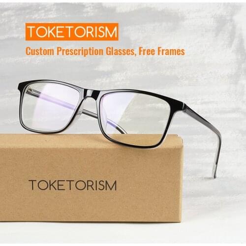Toketorism Ultralight Rectangle Metal Plastic Frame Plain Prescription Eyeglasses for Men and Women 1019