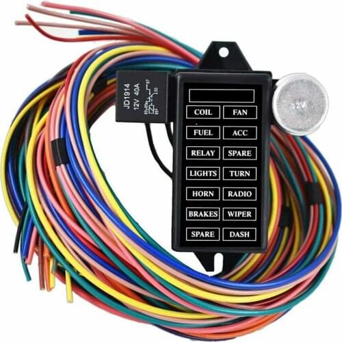 Universal 14-Circuit Wiring Harness Assembly Car Modification Harness Kit Fuse Box Wire Connector Adaptor for Coil Fan Fuel