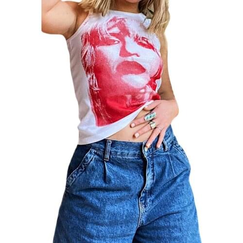 Y2K Women’s Fashion Character Print Vest Retro Summer Casual Round Neck Sleeveless Tanks Tops 90s Girls Casual Tees