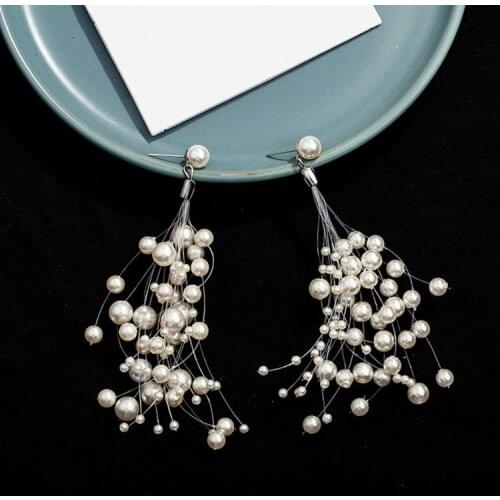 Punk 2020 New Fashion Earrings Elegant Temperament Simple Personality Full Of Stars Long Tassel Pearl Fish Line Ladies Earrings