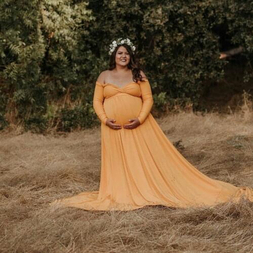 Gold Long Sleeves Maternity Dresses A Line Maternity Gown for Photoshoot Boudoir Lingerie Robe Bathrobe Nightwear Babydoll