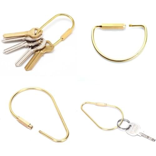 1Pc Brass Keychain With Lock D Key Chain Golden Camping Carabiner Survival Camping Equipment Buckles Hooks Key Ring Accessories