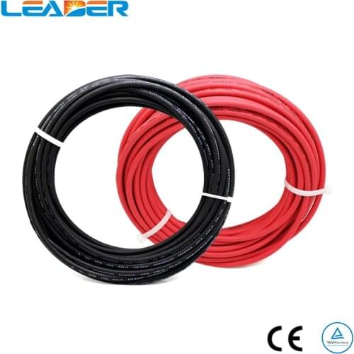 10m Black + 10m Red color 1x6.0mm2 Solar PV Cable for Solar Power Connector with TUV approved UV resistant