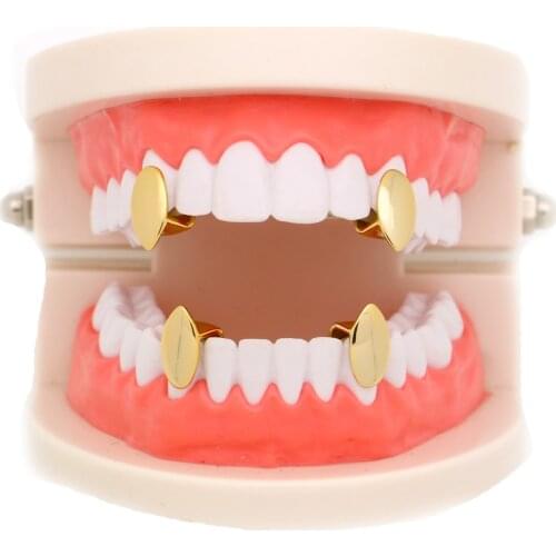 4 Pcs/Set Teeth Grillz For Men Women Gold Silver Color Vampire Fang Grills On Teeth Cosplay Party Teeth Caps Rapper Body Jewelry
