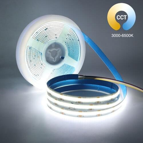 5M COB CCT LED Light Strip 608 LEDs Hight Density Flexible FOB COB LED Tape Ribbon RA90 Dimmable Linear Light 3000-6500K DC 24V