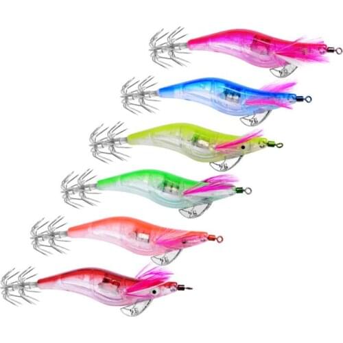 6pcs Fishing Luminous Lure Electronic Shrimp Flash Bait Electronic Night Hard Fishing Bait with Battery Tackle 10cm2.5