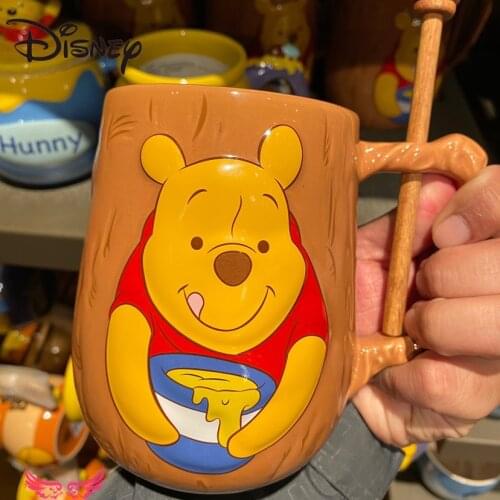 Disney winnie the Pooh honey jar, stir stick cup, coffee milk cup home large capacity ceramic mug gift cup drinking cup