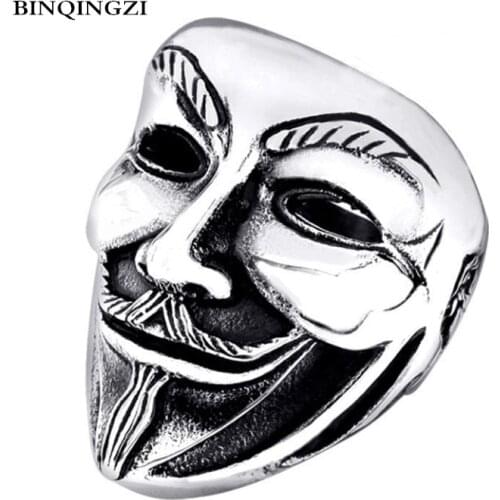 BINQINGZI V for Vendetta zinc alloy Ring men Biker Punk rings 2018 Dropshipping Graduation anel Vintage Jewelry