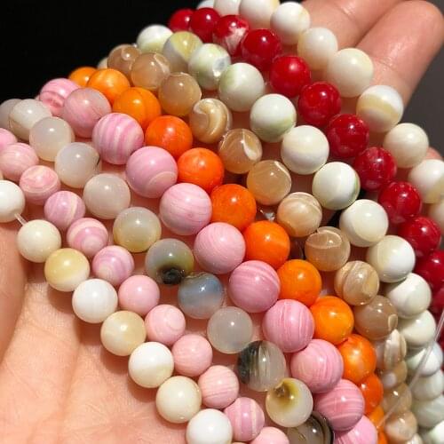 Natural Stone Pink Orange White Trochus Shell Beads 4/6/8/10mm Round Loose Spacer Beads For Jewelry Making DIY Bracelet Necklace