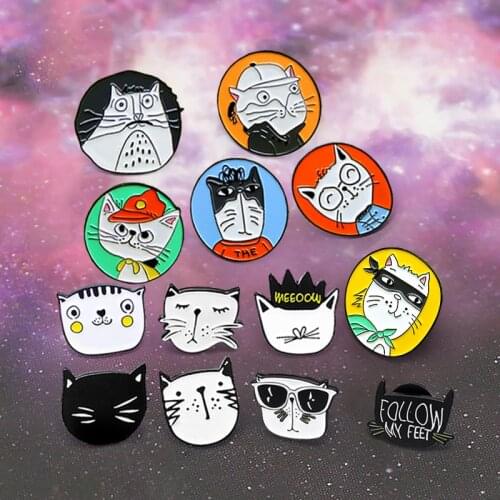 Lovely Cat Animal Enamel Pins Custom Black and white cat Brooches Bag Clothes Lapel Pin Badges Funny Cat Zoo Jewelry Bijoux