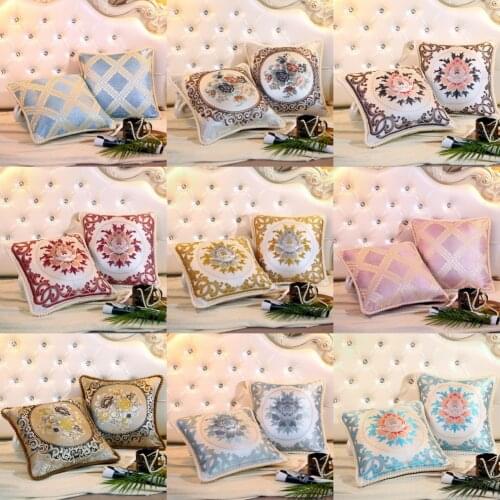 European Luxury Embroidered Cushion Pillow Sofa Living Room Car Decorative Cushion Lumbar Support Pillow Removable and Washable