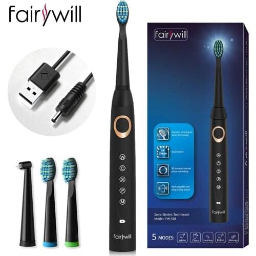 Fairywill Sonic ElectricToothbrush FW-508 USB Rechargeable for Adult Colorful ADA Accepted 8 Brush Heads Cleaning 5 Modes