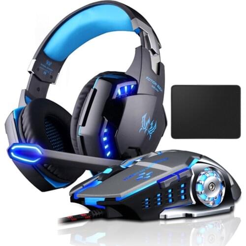 EACH G2000 Gaming Headset Deep Bass Stereo Game Headphone with Microphone LED Light for PC Laptop PS4+Gaming Mouse+Mice Pad