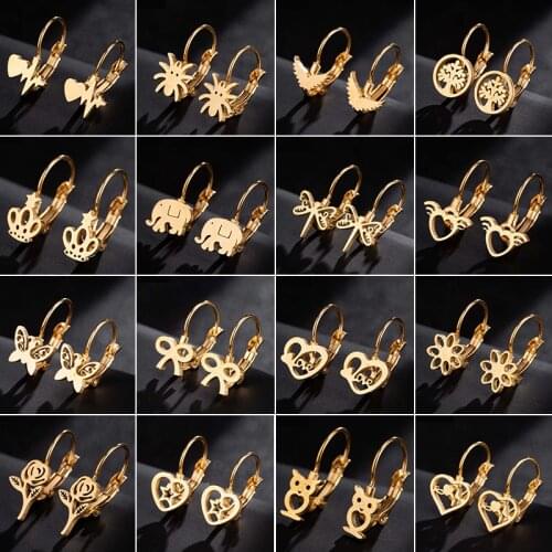 Jisensp Bohemian Vintage Earrings Jewelry Cute Geometric Butterfly Stainless Steel Stud Earings Love Heart Earing Gift for Women